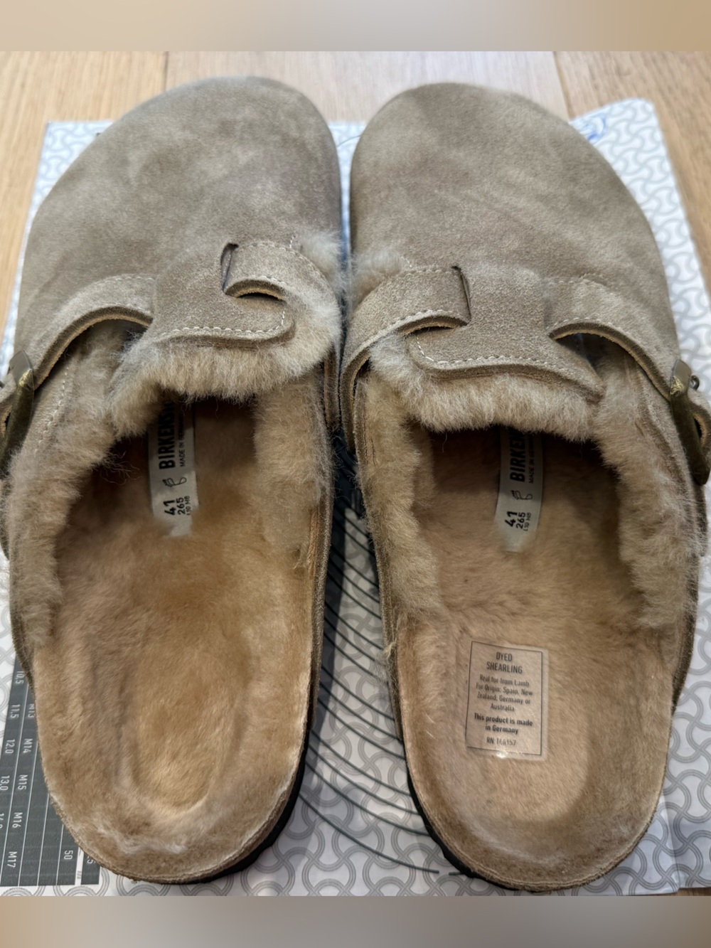 Birkenstock Boston VL Shearling Taupe Suede Clogs EU 41 NEW